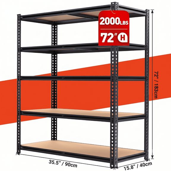 Five-Tier 2000LB Capacity Metal Shelving Unit, Adjustable Industrial Storage Rack with Metal Construction
