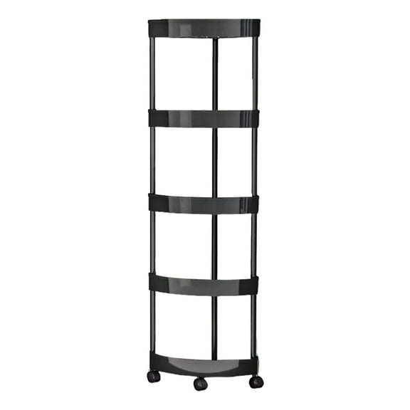 Five-Tier Corner Rolling Cart 13.58x41.34 Inch Plastic Mobile Storage Organizer Waterproof Bathroom Kitchen Shelf Utility Rack with Locking Wheels(Black)