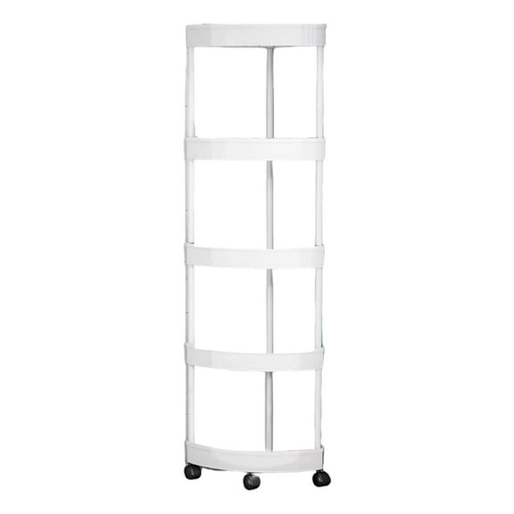 Five-Tier Corner Rolling Cart 13.58x41.34 Inch Plastic Mobile Storage Organizer Waterproof Bathroom Kitchen Shelf Utility Rack with Locking Wheels(White)
