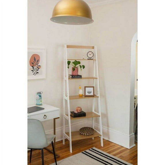 Five-Tier Ladder Shelf. Storage Shelving, Bookshelf, or Bookcase White