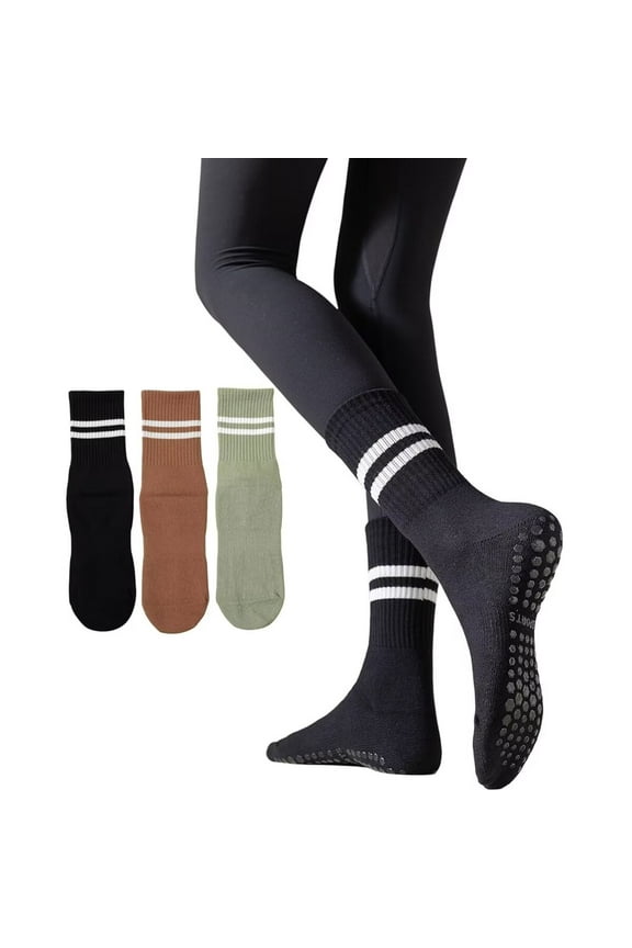 Five-Toe Yoga Socks Pilates Socks for Women&Men, 6 Pairs - Color Blocking Design with Full-Sole PVC Grips for Indoor Fitness D255