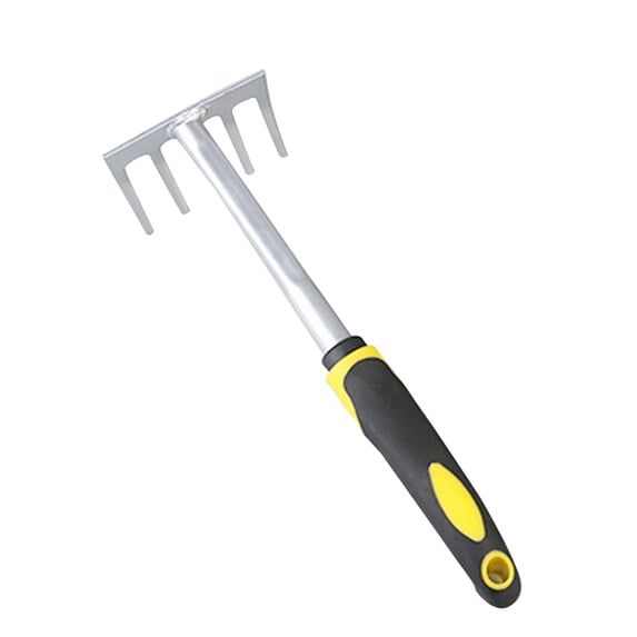 Five-Tooth Garden Rake for Weeding and Soil Loosening Heavy Duty Iron Hand Tool with Non-Slip Handle for Planting and Yard Maintenance