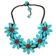 thumbnail image 1 of Five Turquoise Flowers with Synthetic Coral Center Stone Necklace, 1 of 3