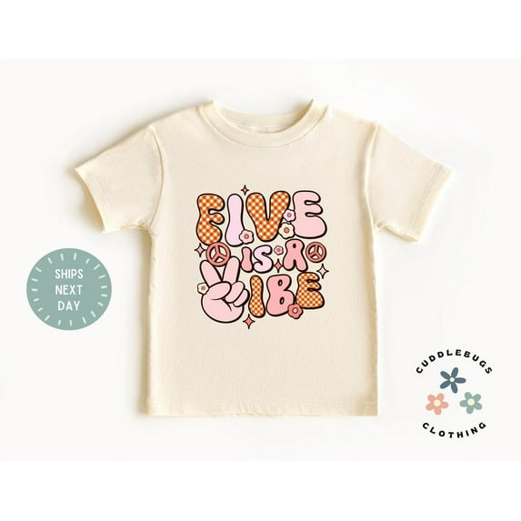 Five Is A Vibe Birthday Tee - Girls Retro 5Th Birthday Shirt - Five Flowers Birthday Top - 5 Year Old Girl - Gift For Girl - Granddaughter, New Born, Baby Shower Gift, New Parents Gift
