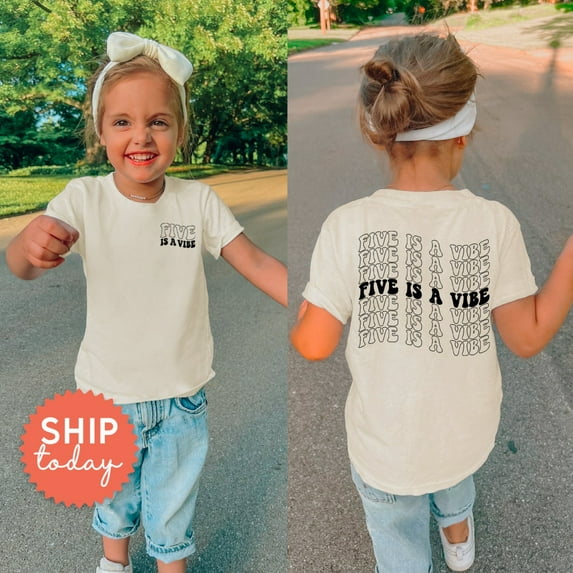 Five Is A Vibe Toddler Shirt, Front And Back Birthday Shirt, Cute Groovy 5Th Birthday Party Shirt, 5 Year Old Shirt, TODDLER SHORT SLEEVE TEE BELLA CANVAS 3001T