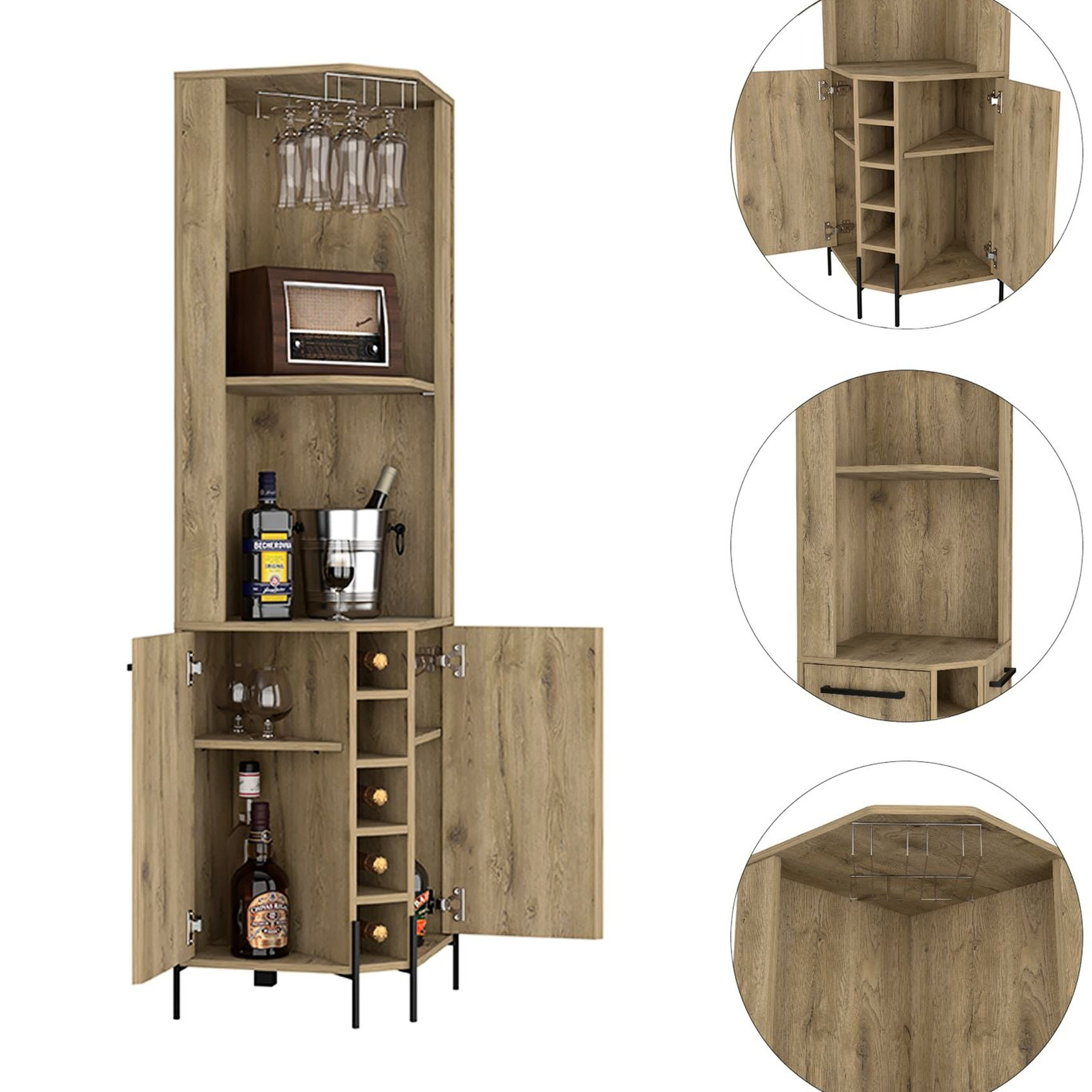 Glass Keeping Rack Five Wine Rack + 9pc Stemware Space + Bar Setup + Handy Glass Keeping ...