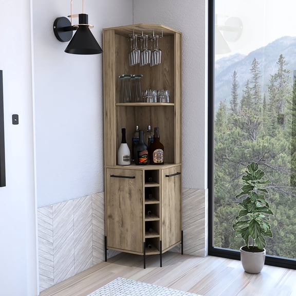 Corner Wine Storage Cabinet / Party Time Essential / Holds Multiple Bottles