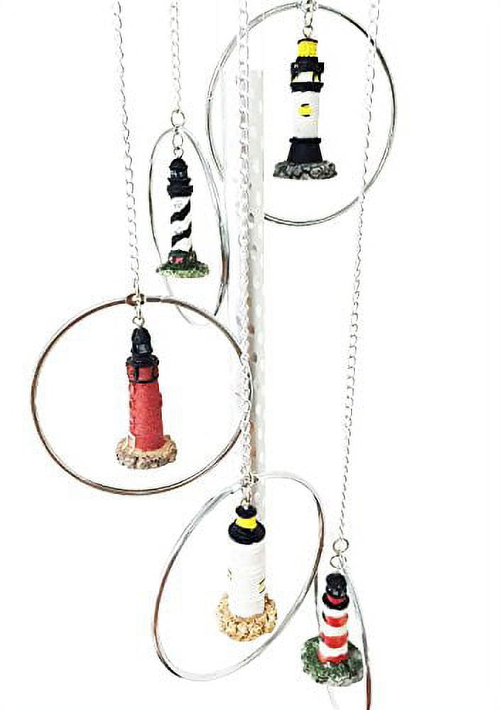 Five World Famous Light Houses In Rings Decor Resonant Relaxing Wind Chime Patio Aluminum And Resin Construction