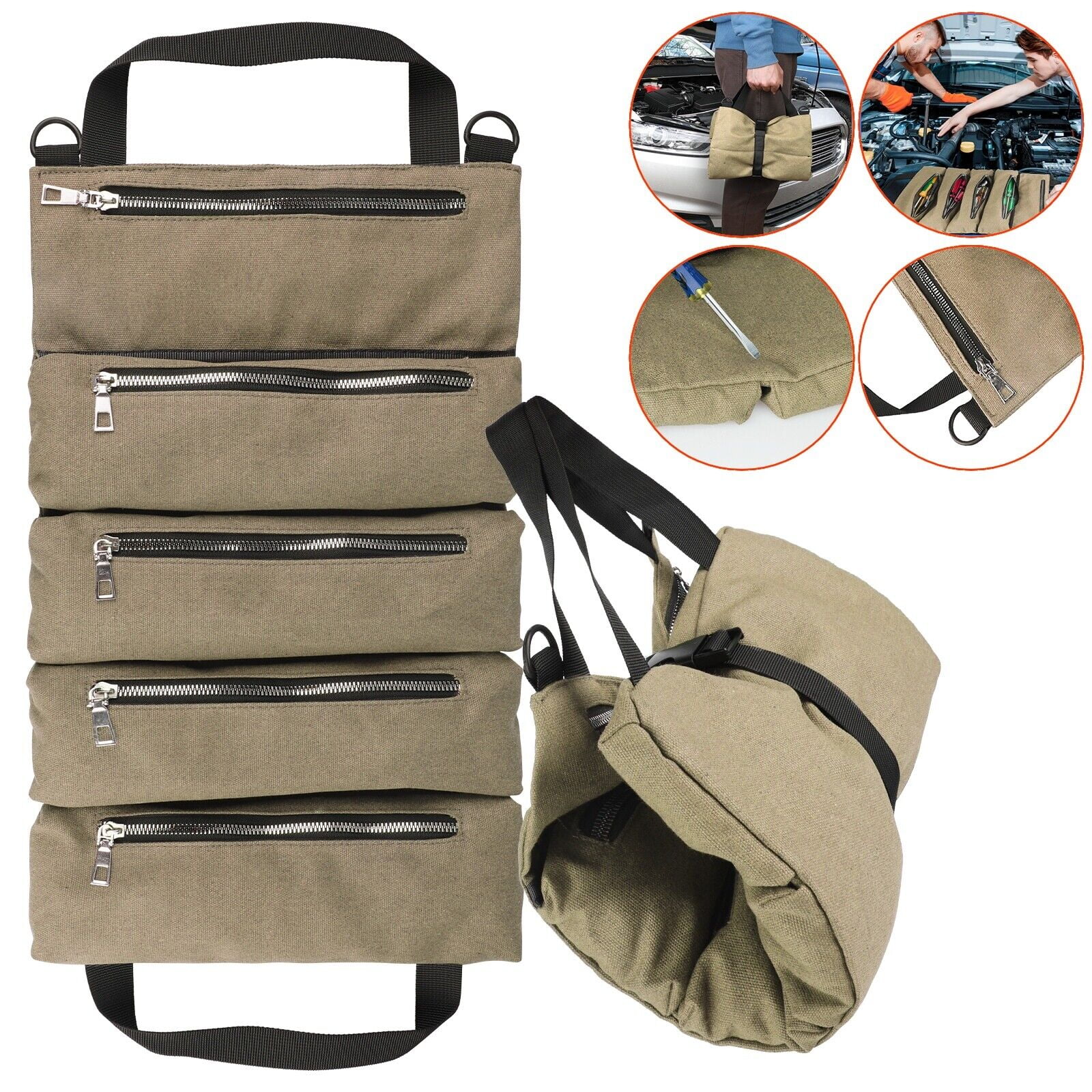 Tool Roll Bag Heavy Duty Roll Up Tool Bag Organizer Tool Roll Bag With 2 Detachable Pouches
