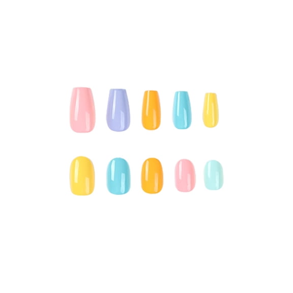 Five-color detachable press-on nails, short ballerina & medium round dual-color nail tips