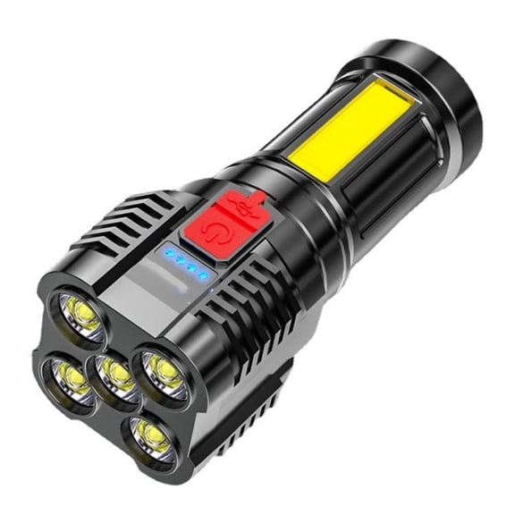 Five-core flashlight USB strong light rechargeable bright searchlight outdoor multi-function led Long-Range Light-black