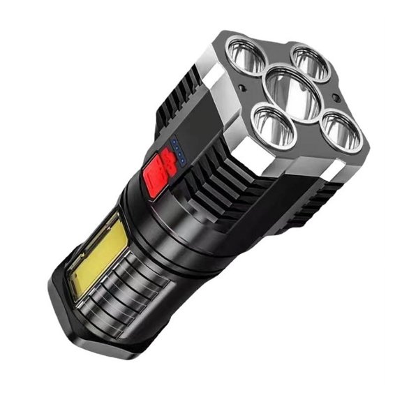 Five-core flashlight USB strong light rechargeable bright searchlight outdoor multi-function led Long-Range Light-silvery