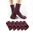 thumbnail image 1 of Five-finger socks toe socks toe socks solid color tube socks sweat absorbent breathable versatile business cotton socks autumn and winter women-dark reddish purple, 1 of 5