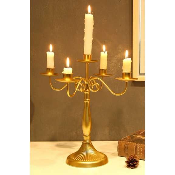 Five-headed classic gold - Nordic romantic candlelight dinner prop, table decoration, home decoration, modern minimalist light luxury candle holder ornament.