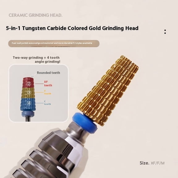 Five-in-one Tungsten Steel Cross Tooth Plating Color Alloy Nail Beauty Polish Removing Modified Peeling Grinding Head