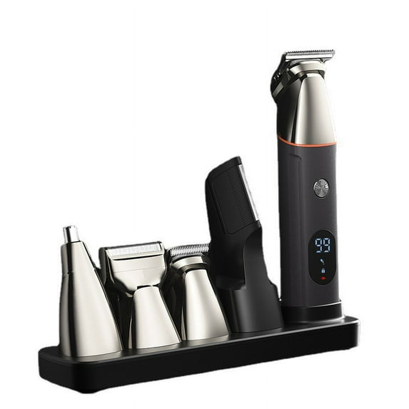 Five-in-one electric hair clipper men's oil head electric hair clipper USB rechargeable shaving hair care suit-silvery-routine