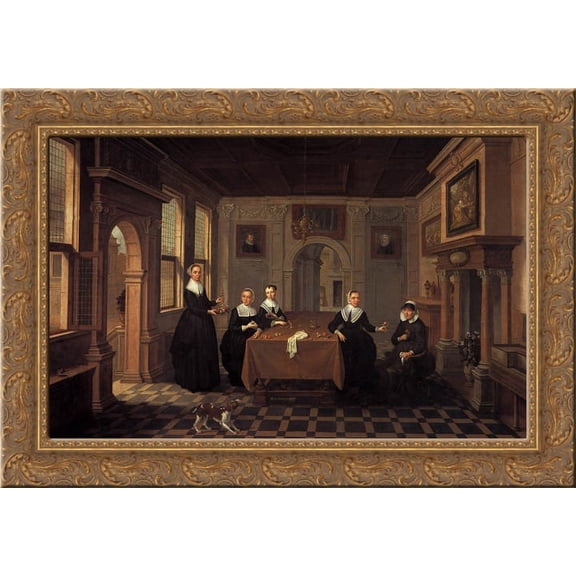Five ladies in an interior.010 Alternate title(s)0 A Company in an Interior.020 24x18 Gold Ornate Wood Framed Canvas Art by Esaias van de Velde