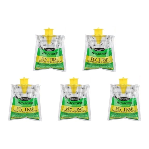 Five-pack of hanging disposable fly traps, mosquito baits, suitable for indoor and outdoor use, prevent flies and insects, say goodbye to mosquito and fly nuisance.