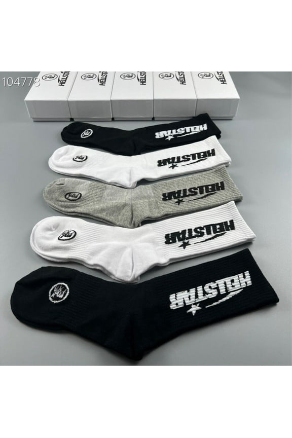 Five pairs of socks hell Sports socks star men's women's socks Streetwear socks