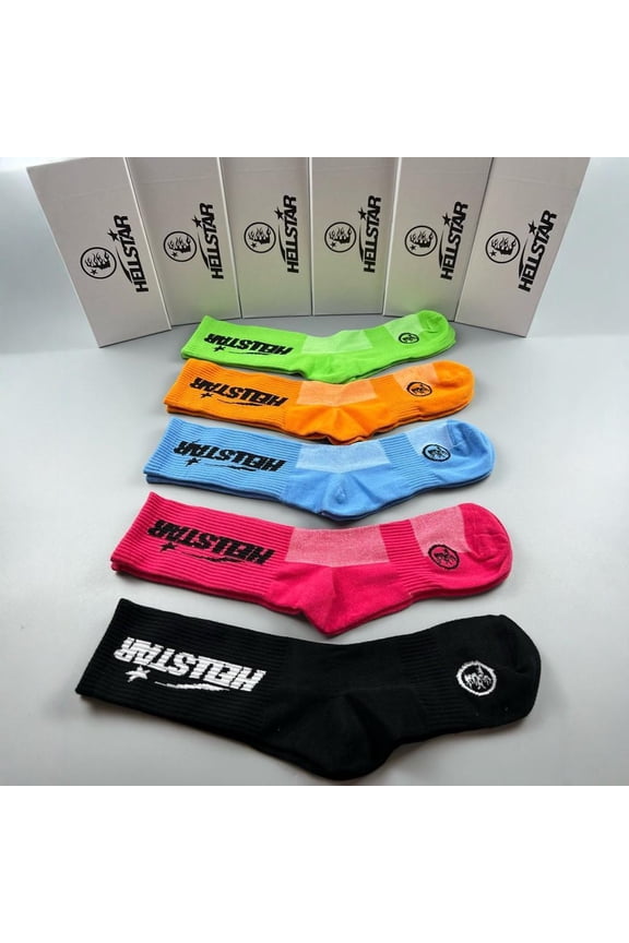 Five pairs of socks hell Sports socks star men's women's socks Streetwear socks