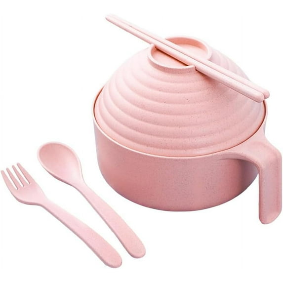 Five piece set Ramen Cooker Ramen Bowl Set with Chopsticks Spoon Fork & Lid Microwave Noodle Bowl Utensils Sets College Dorm Room Essentials for Girls for Boys Apartment Essentials