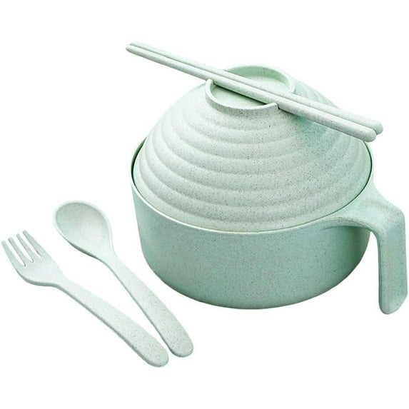 Five piece set Ramen Cooker Ramen Bowl Set with Chopsticks Spoon Fork & Lid Microwave Noodle Bowl Utensils Sets College Dorm Room Essentials for Girls for Boys Apartment Essentials