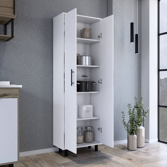 Five - shelf white storage for clutter control / Keep home neat