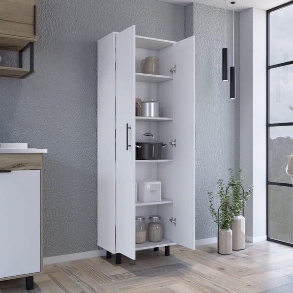 Five - shelf white unit, 11.81 - inch product depth, helps organize home