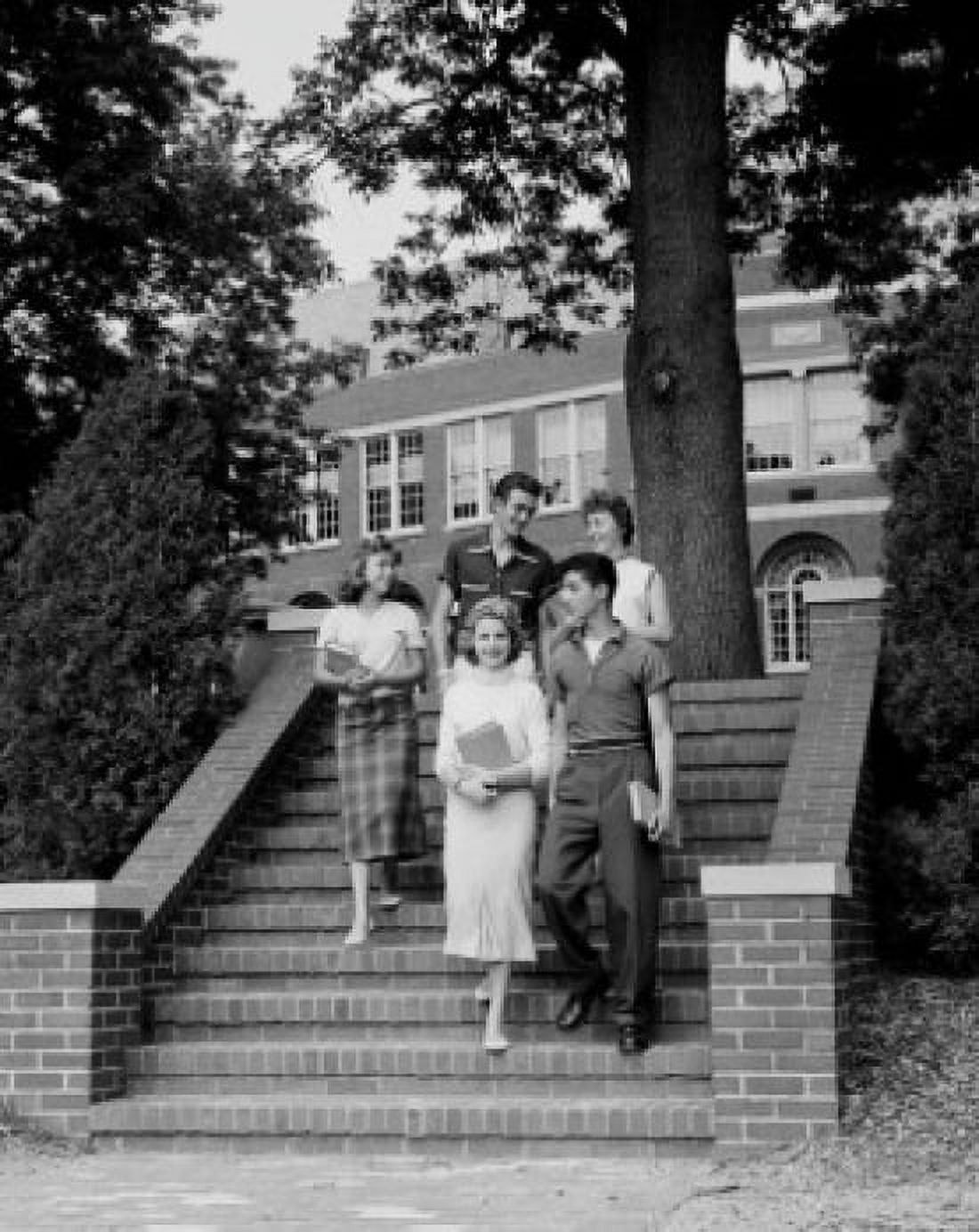Five students walking down steps and talking Canvas Art - (24 x 36)
