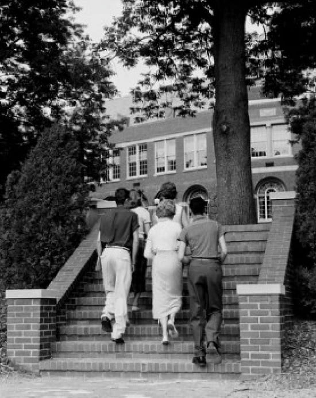 Five students walking up steps Canvas Art - (18 x 24)