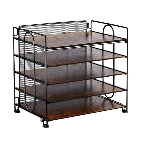 Five-tier Filing Shelves, Medium-sized Five-tier Countertop Filing Shelves, Wooden Pallet Filing Shelves, Office Folders, Iron Filing Shelves, Suitable For Office, School