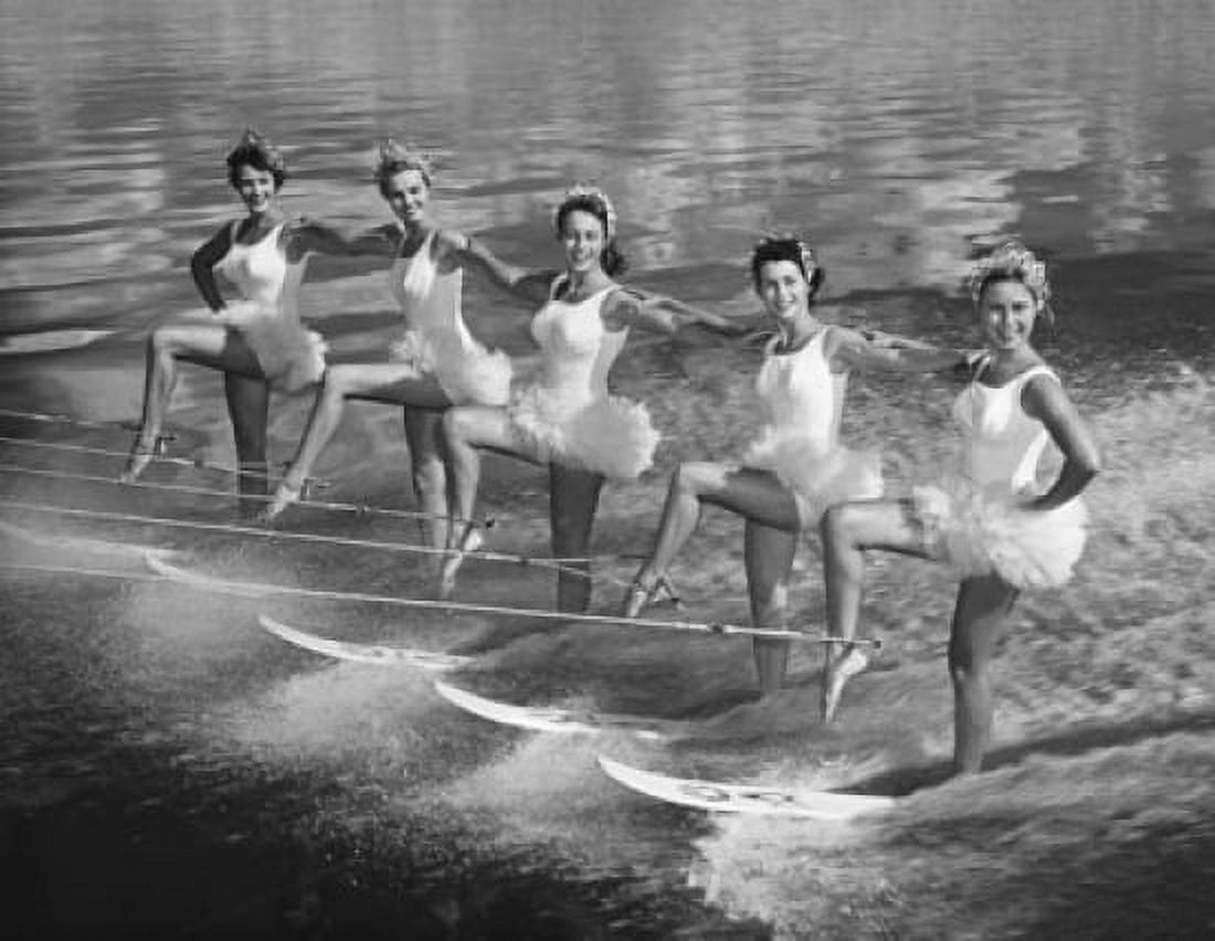 Five young women waterskiing Canvas Art - (24 x 36)
