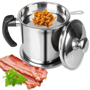 Bacon Grease Container with Strainer, 48oz/1.4L Stainless Steel Oil Container Grease Can with Snug Lid&Coaster Tray, Grease Saver Cooking Oil Keeper for Kitchen Storing Frying Cooking Grease