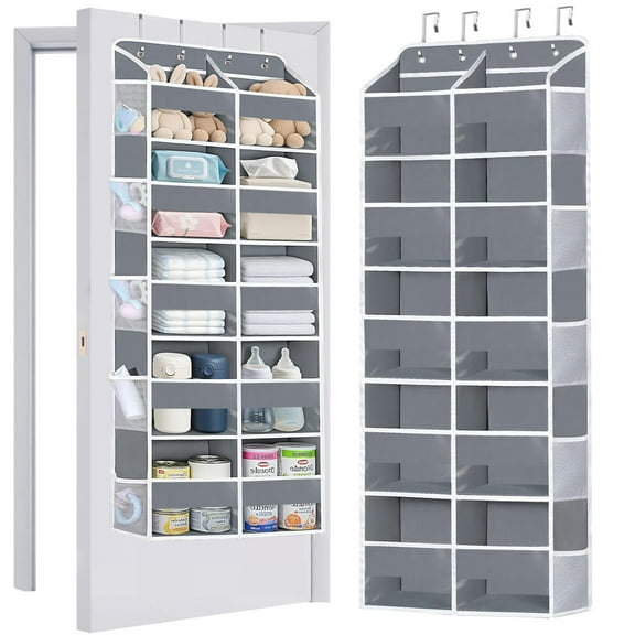 Over the Door Organizer 5 Tiers,FiveBox 88lbs Extra Large Over the Door Storage of 10 Compartments & 10 Mesh Pockets,Heavy Duty Behind Door Hanging Organizer for Bedroom Closet Bathroom Pantry,Gray