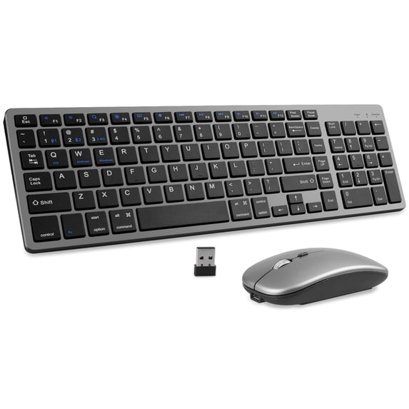 102 Keys Wireless Keyboard and Mouse Combo, 2.4G+Bluetooth Dual-Mode Rechargeable Cordless USB Keyboard and Mouse, Silent Keyboard and Mouse with Multimedia Keys for Computer/Laptop/Windows/Mac,Black