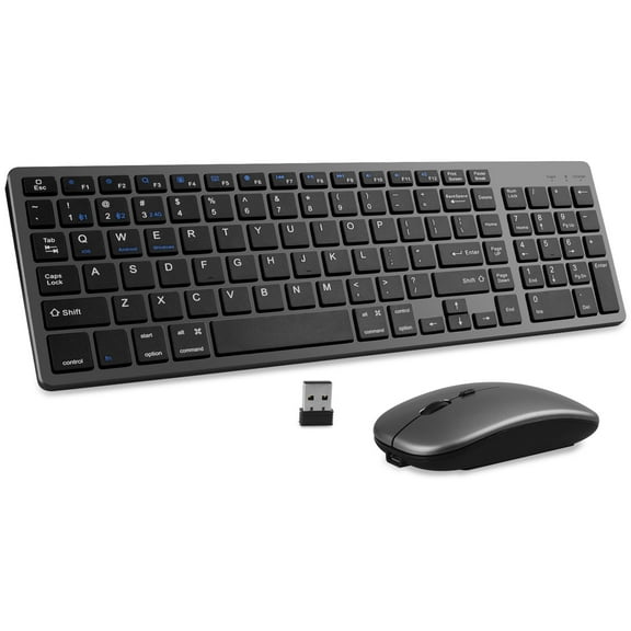 102 Keys Wireless Keyboard and Mouse Combo, 2.4G+Bluetooth Dual-Mode Rechargeable Cordless USB Keyboard and Mouse, Silent Keyboard and Mouse with Multimedia Keys for Computer/Laptop/Windows/Mac,Black