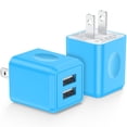 thumbnail image 1 of FiveBox 2.1A USB Wall Charger Block, 2 Pack Dual Port USB Charger Adapter Power Plug Fast Charging Station Box Base USB Charger Cube Compatible for iPhone, Samsung, Android, Blue, 1 of 7