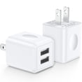 thumbnail image 1 of FiveBox 2.1A USB Wall Charger Block, 2 Pack Dual Port USB Charger Adapter Power Plug Fast Charging Station Box Base USB Charger Cube Compatible for iPhone, Samsung, Android, White, 1 of 7