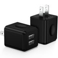 thumbnail image 1 of FiveBox 2.1A USB Wall Charger Block, 2 Pack Dual Port USB Charger Adapter Power Plug Fast Charging Station Box Base USB Charger Cube Compatible for iPhone, Samsung, Android, Black, 1 of 7