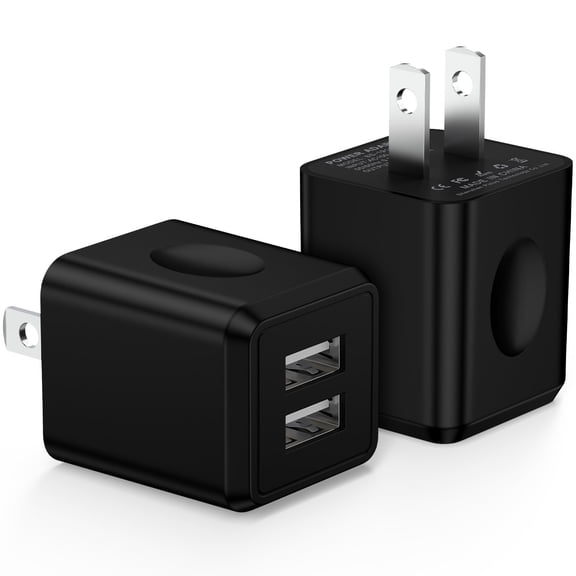 FiveBox 2.1A USB Wall Charger Block, 2 Pack Dual Port USB Charger Adapter Power Plug Fast Charging Station Box Base USB Charger Cube Compatible for iPhone, Samsung, Android, Black
