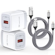 FiveBox 2 Pack iPhone Charger Fast Charging, 6 FT Long USB Lightning Cable with QC 18W Rapid USB Charger Adapter,Fast Charger Compatible for iPhone 14 13 12 11(White)