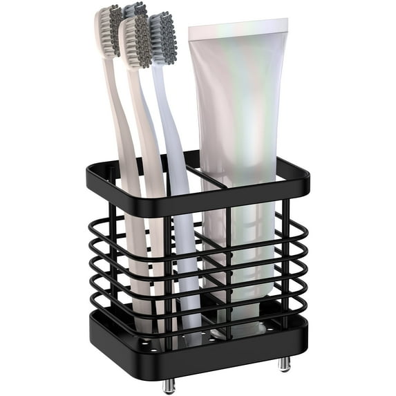 FiveBox Toothbrush Holders for Bathroom, Stainless Steel Electric Toothbrush Holder, Shower Tooth Brushing Toothpaste Organizer, Tooth Brush Counter Organization for Countertop, Shower, Sink, Black