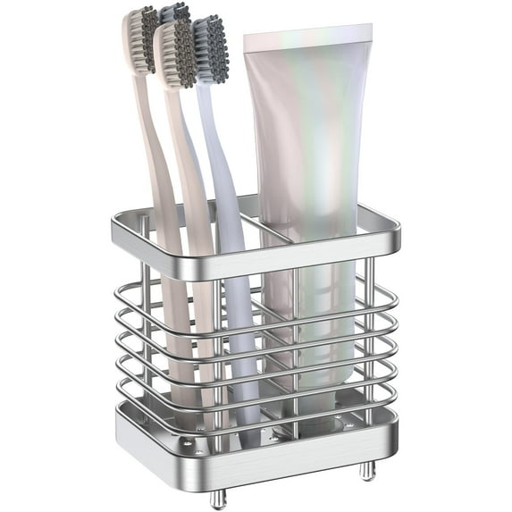FiveBox Toothbrush Holders for Bathroom, Stainless Steel Electric Toothbrush Holder, Shower Tooth Brushing Toothpaste Organizer, Tooth Brush Counter Organization for Countertop, Shower, Sink, Silver
