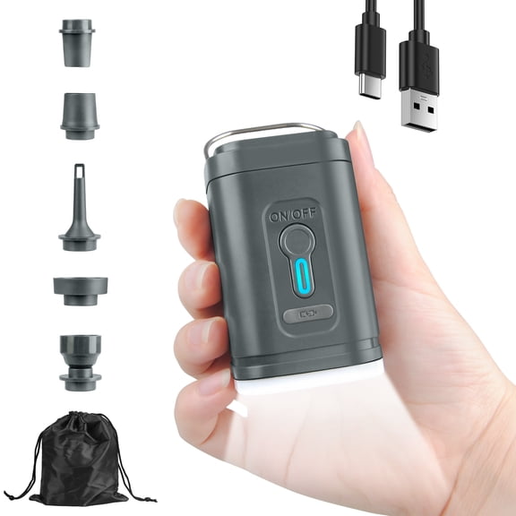 Portable Air Pump for Inflatables,Electric Ultra-Mini Pump Tiny Pump,2400mAh Rechargeable Inflate Deflate Pump with Camping Light for Pool Floats,Air Mattress,Sleeping Pads,Vacuum Storage Bags,Gray