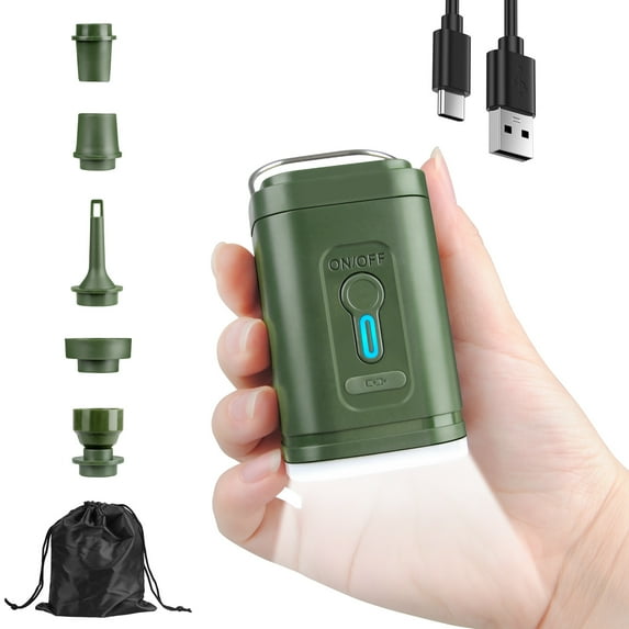 Portable Air Pump for Inflatables,Electric Ultra-Mini Pump Tiny Pump,2400mAh Rechargeable Inflate Deflate Pump with Camping Light for Pool Floats,Air Mattress,Sleeping Pads,Vacuum Storage Bags,Green