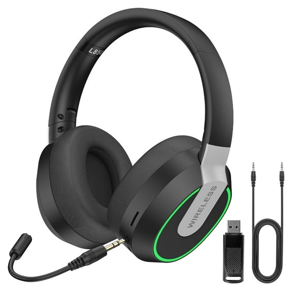 Wireless Gaming Headset, 2.4G/Bluetooth Gaming Headphones with Detachable Noise Cancelling Mic, RGB Over Ear Headphones with Stereo Bass Surround, 3.5mm Wired for PS4 PS5 Xbox PC, Black