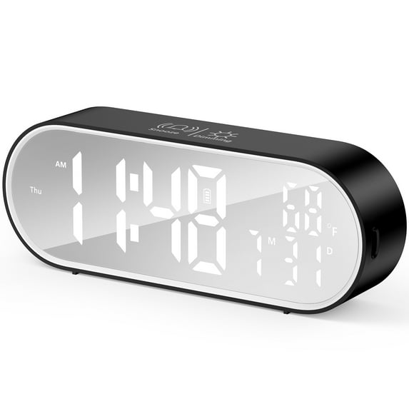 LED Digital Alarm Clock with Large Display, FiveBox Dimmable LED Display with 3 Level, Date Temp Display Wall Clock, Tiny Electric Clock Digital Clock Small Clocks for Bedroom, Living Room, Black