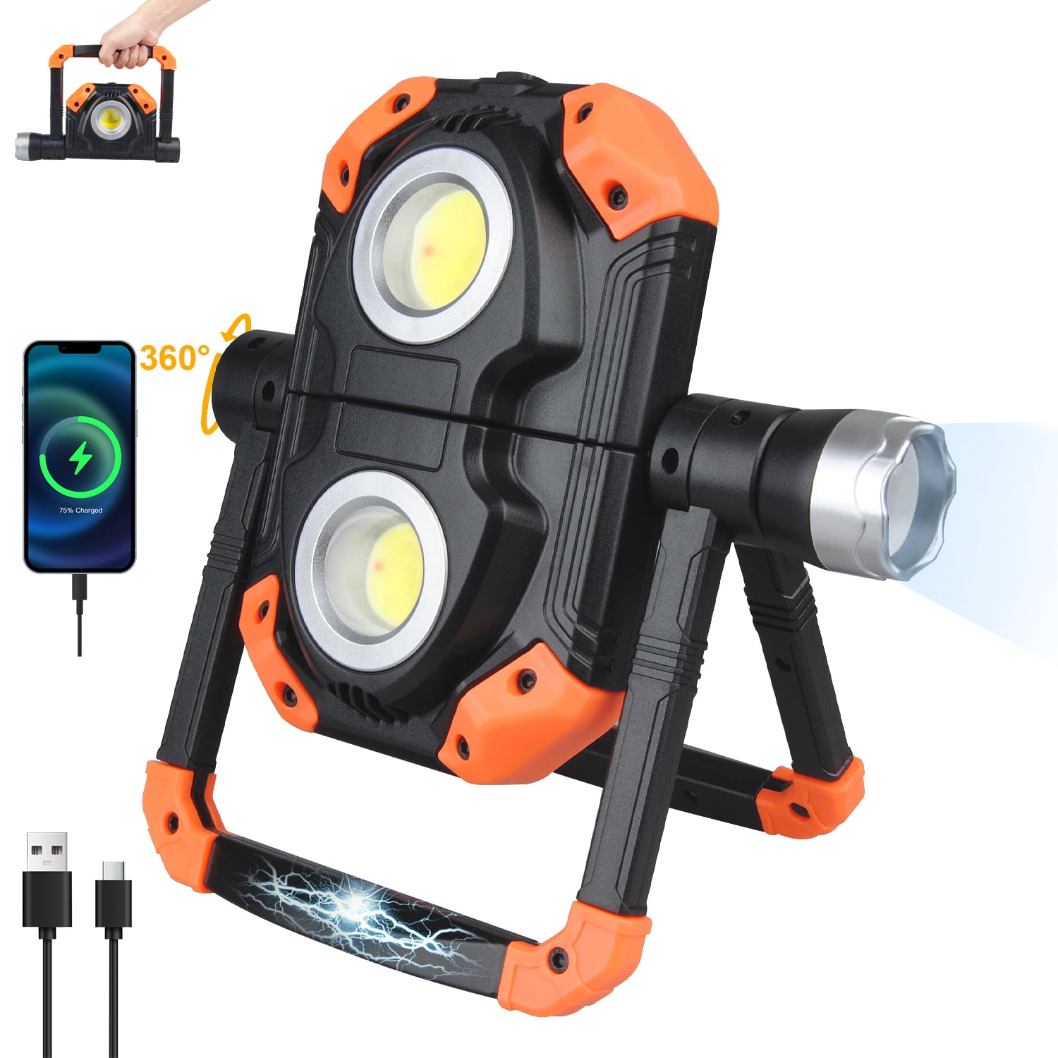 FiveBox Magnetic Rechargeable LED Work Light, 2500LM Ultra-Light Bright ...