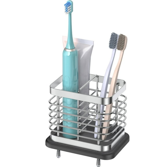 Toothbrush Holders with Water Absorbing Diatomite for Bathrooms, Electric Toothbrush Toothpaste Holder 2 Slots, Shower Tooth Brush Holder Bathroom Countertop Sink Caddy Sponge Organizers, Silver