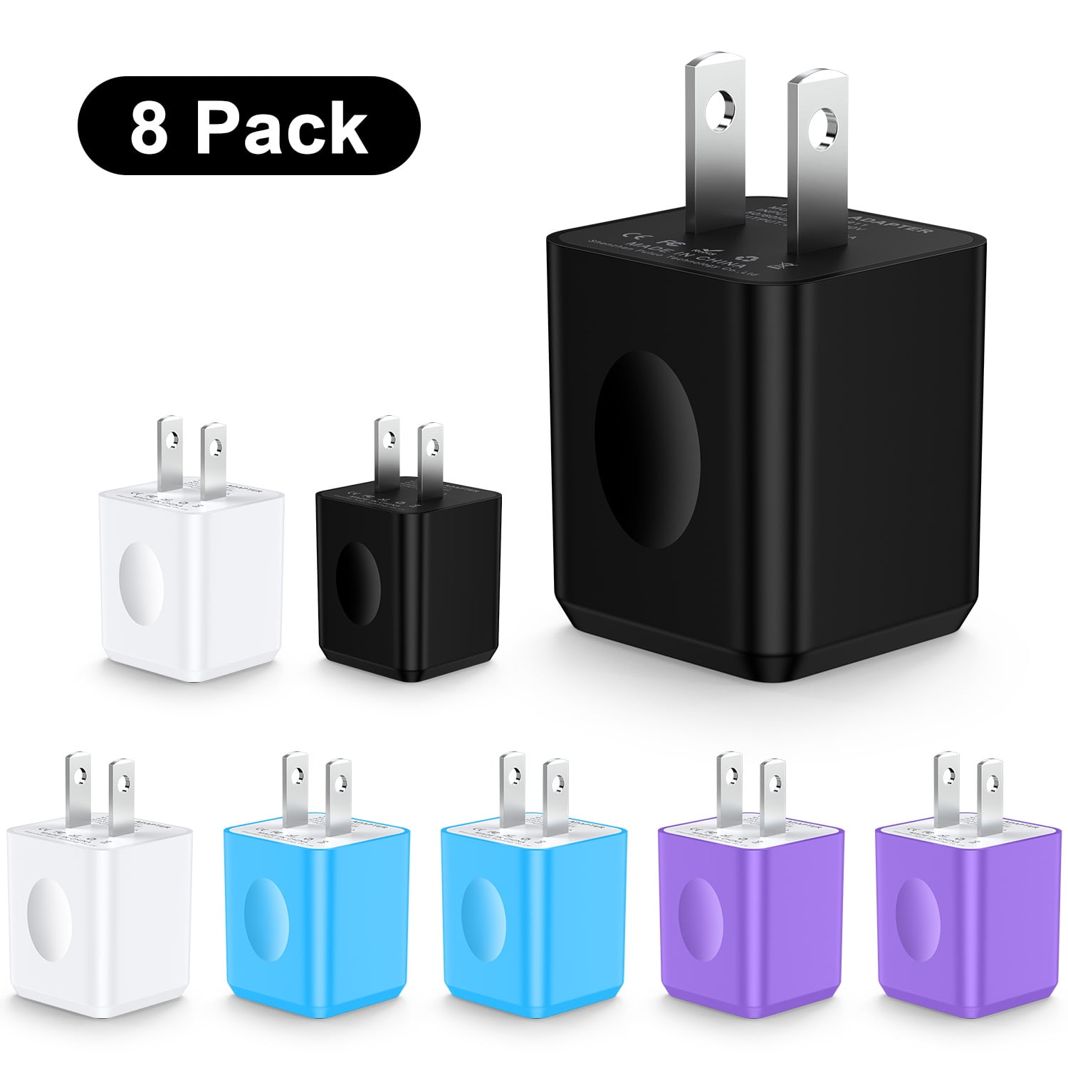 FiveBox Wall Charger Block, 8-Pack USB Charger Adapter, 2.1A Dual Port ...